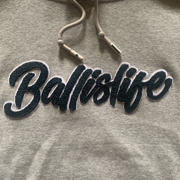 Grey Ball is Life hoodie with Cursive Logo Patch on Front - Picture 2 of 3